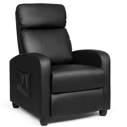 Recliner Massage Winback Single Chair with Side Pocket, Black