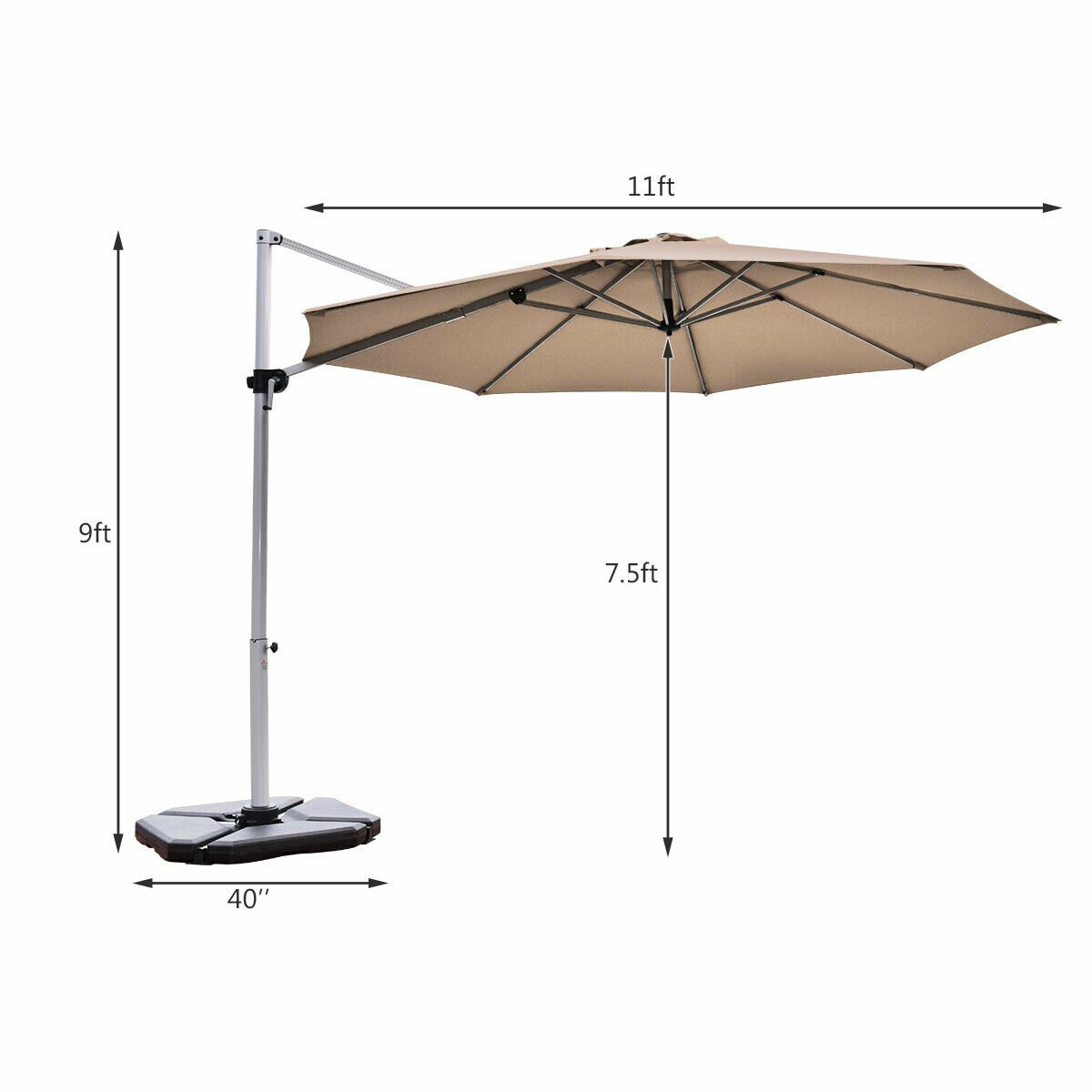 11 Feet Patio Offset Cantilever Umbrella 360° Rotation Aluminum Tilt, Tan Outdoor Umbrellas   at Gallery Canada