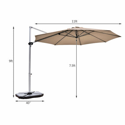 11 Feet Patio Offset Cantilever Umbrella 360° Rotation Aluminum Tilt, Tan Outdoor Umbrellas   at Gallery Canada