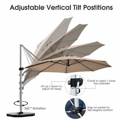 11 Feet Patio Offset Cantilever Umbrella 360° Rotation Aluminum Tilt, Tan Outdoor Umbrellas   at Gallery Canada