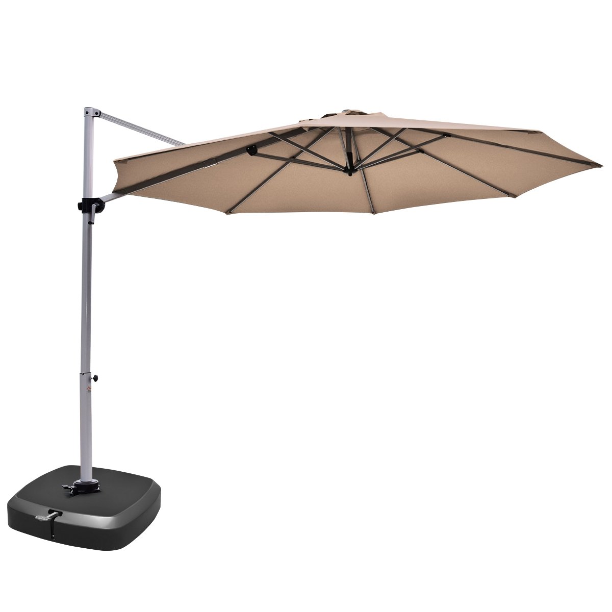 11 Feet Patio Offset Cantilever Umbrella 360° Rotation Aluminum Tilt, Tan Outdoor Umbrellas   at Gallery Canada