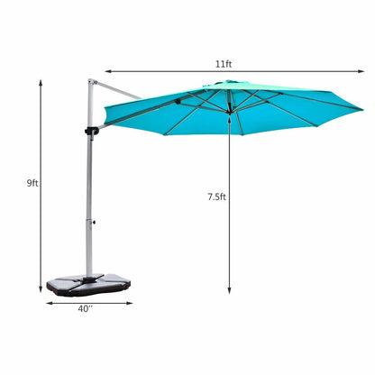 11 Feet Patio Offset Cantilever Umbrella 360° Rotation Aluminum Tilt, Blue Outdoor Umbrellas   at Gallery Canada