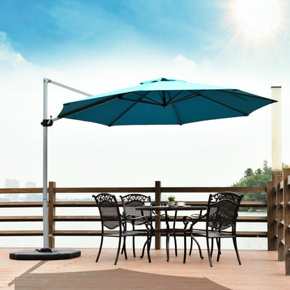 11 Feet Patio Offset Cantilever Umbrella 360° Rotation Aluminum Tilt, Blue Outdoor Umbrellas   at Gallery Canada