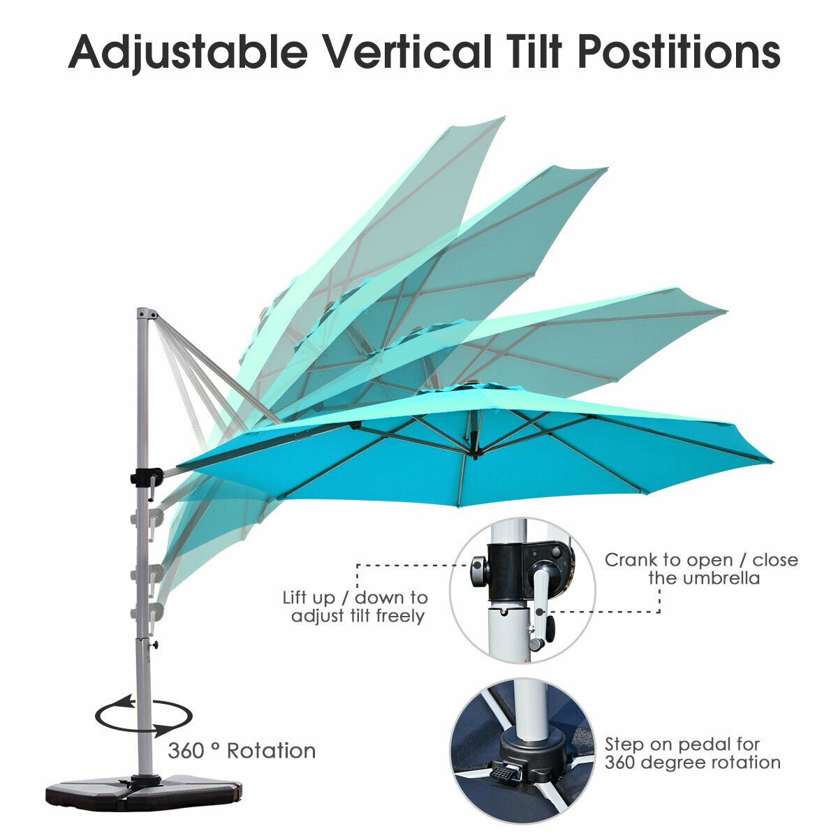 11 Feet Patio Offset Cantilever Umbrella 360° Rotation Aluminum Tilt, Blue Outdoor Umbrellas   at Gallery Canada