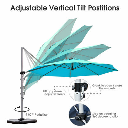 11 Feet Patio Offset Cantilever Umbrella 360° Rotation Aluminum Tilt, Blue Outdoor Umbrellas   at Gallery Canada