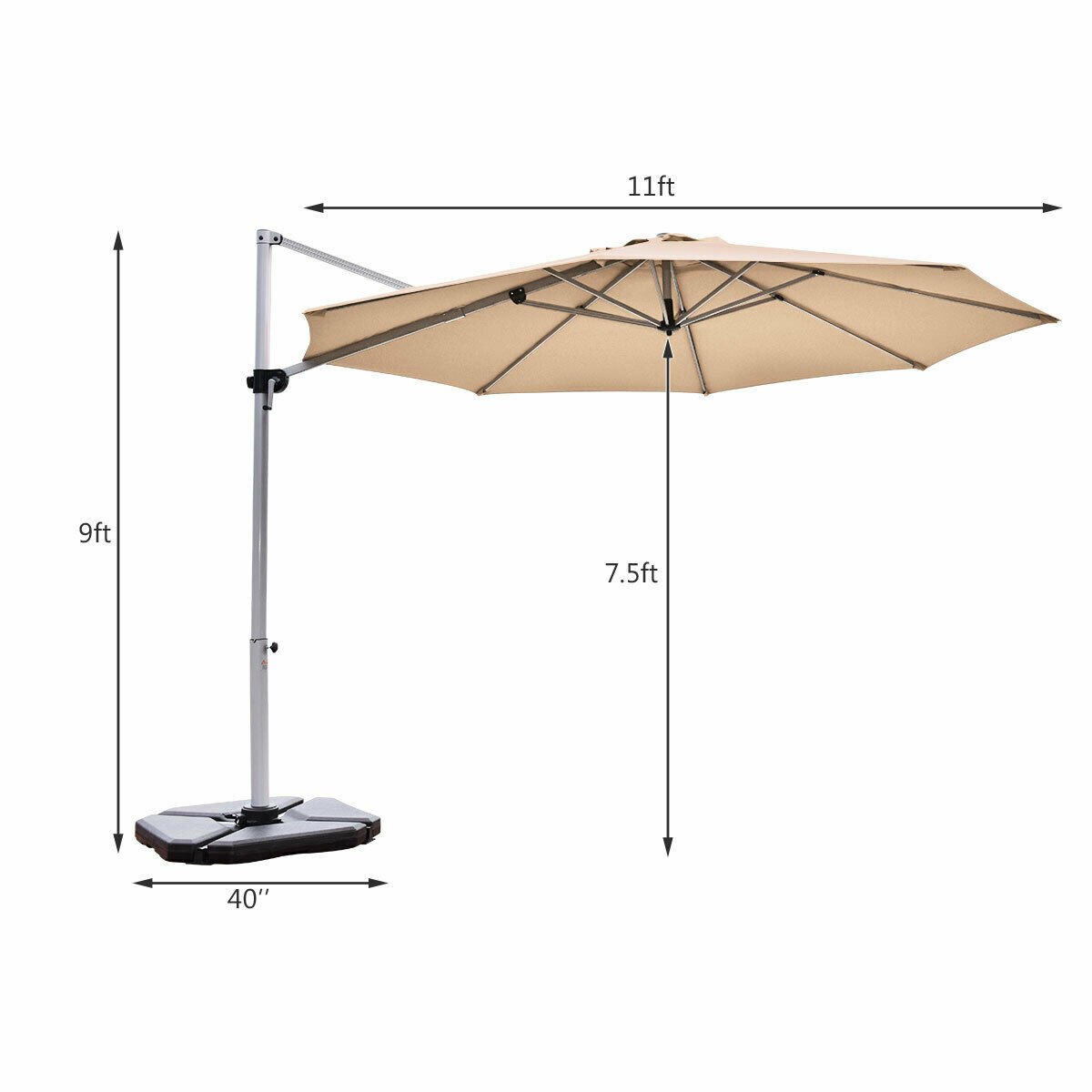 11 Feet Patio Offset Cantilever Umbrella 360° Rotation Aluminum Tilt, Beige Outdoor Umbrellas   at Gallery Canada