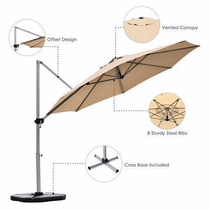 11 Feet Patio Offset Cantilever Umbrella 360° Rotation Aluminum Tilt, Beige Outdoor Umbrellas   at Gallery Canada