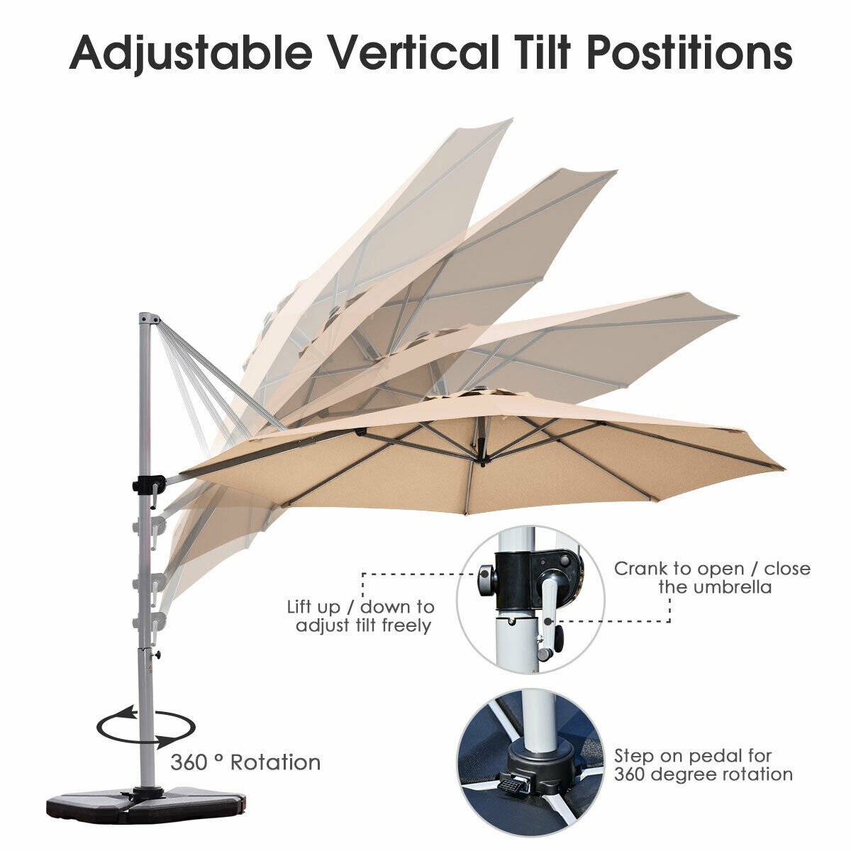 11 Feet Patio Offset Cantilever Umbrella 360° Rotation Aluminum Tilt, Beige Outdoor Umbrellas   at Gallery Canada