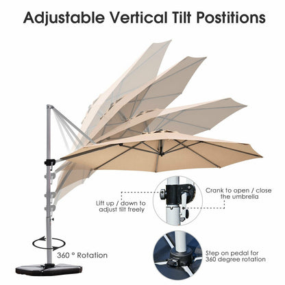 11 Feet Patio Offset Cantilever Umbrella 360° Rotation Aluminum Tilt, Beige Outdoor Umbrellas   at Gallery Canada