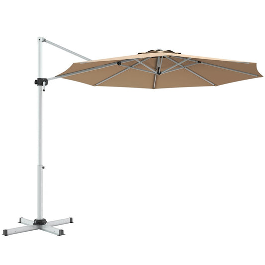 11 Feet Patio Offset Cantilever Umbrella 360° Rotation Aluminum Tilt, Beige Outdoor Umbrellas   at Gallery Canada