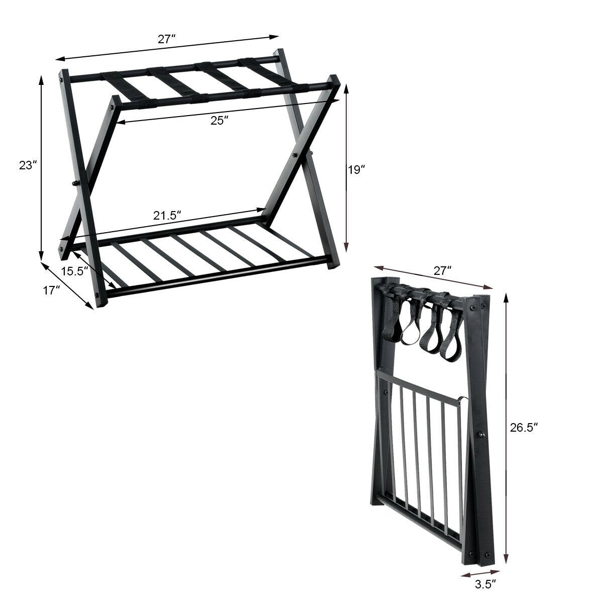 Folding Metal Luggage Rack Suitcase with Shelf Black, Black Shoe Racks & Storage Benches   at Gallery Canada