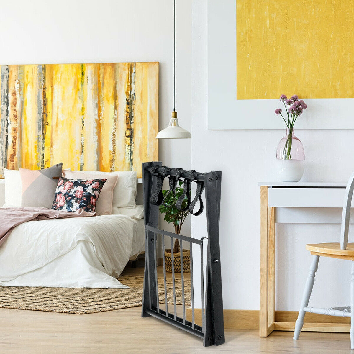 Folding Metal Luggage Rack Suitcase with Shelf Black, Black Shoe Racks & Storage Benches   at Gallery Canada