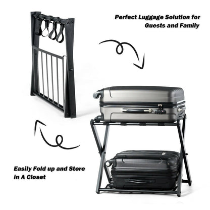 Folding Metal Luggage Rack Suitcase with Shelf Black, Black Shoe Racks & Storage Benches   at Gallery Canada