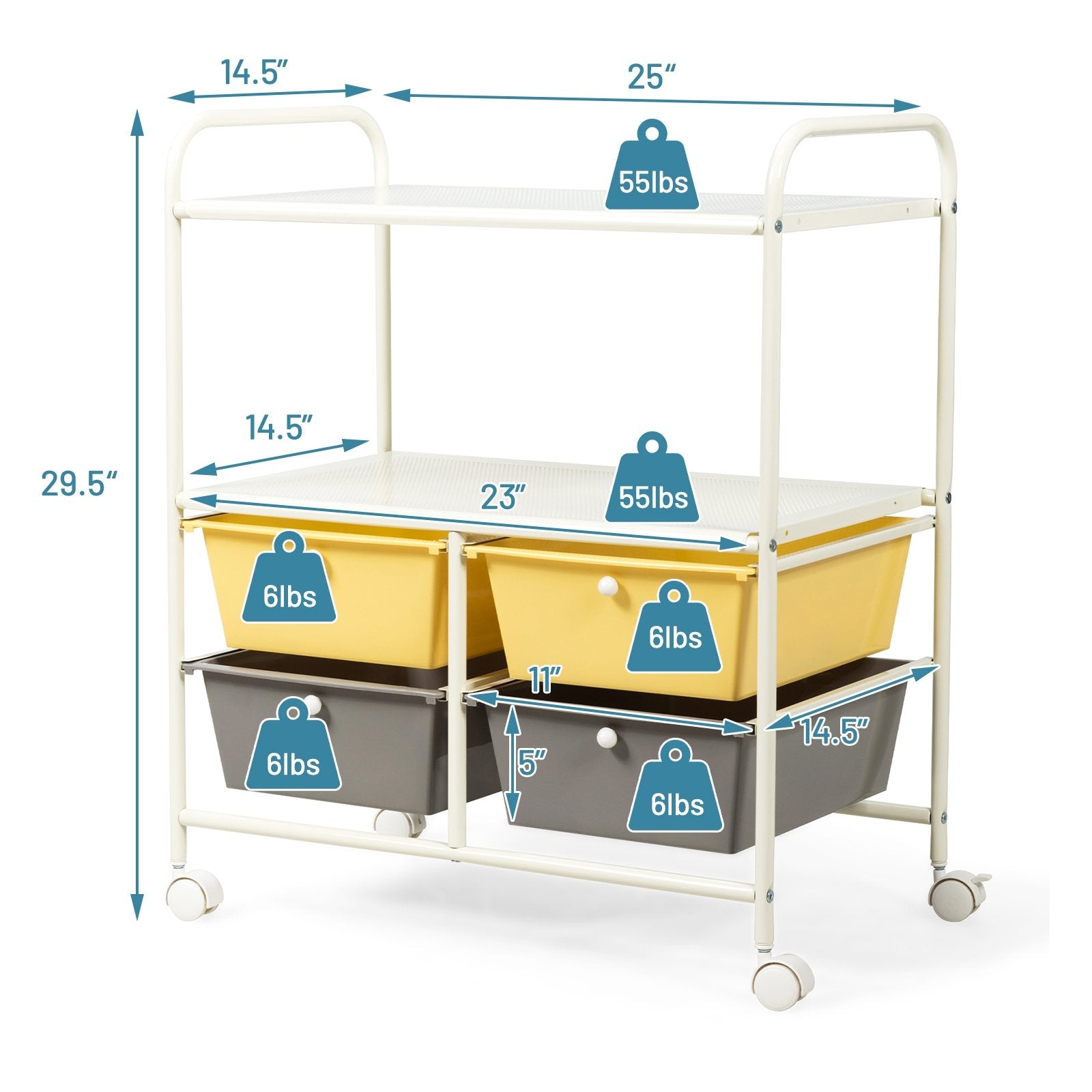 4 Drawers Shelves Rolling Storage Cart Rack, Yellow File Cabinets   at Gallery Canada