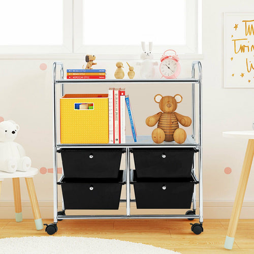 4 Drawers Shelves Rolling Storage Cart Rack, Black