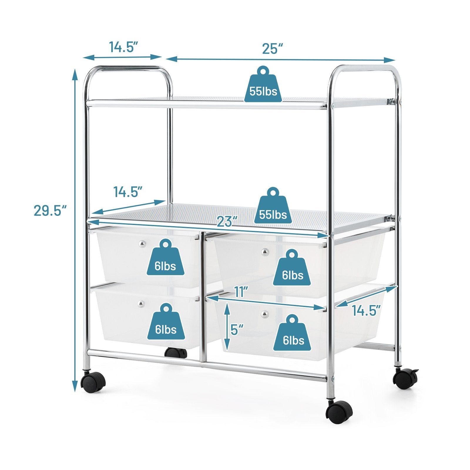 4 Drawers Shelves Rolling Storage Cart Rack, Transparent File Cabinets   at Gallery Canada