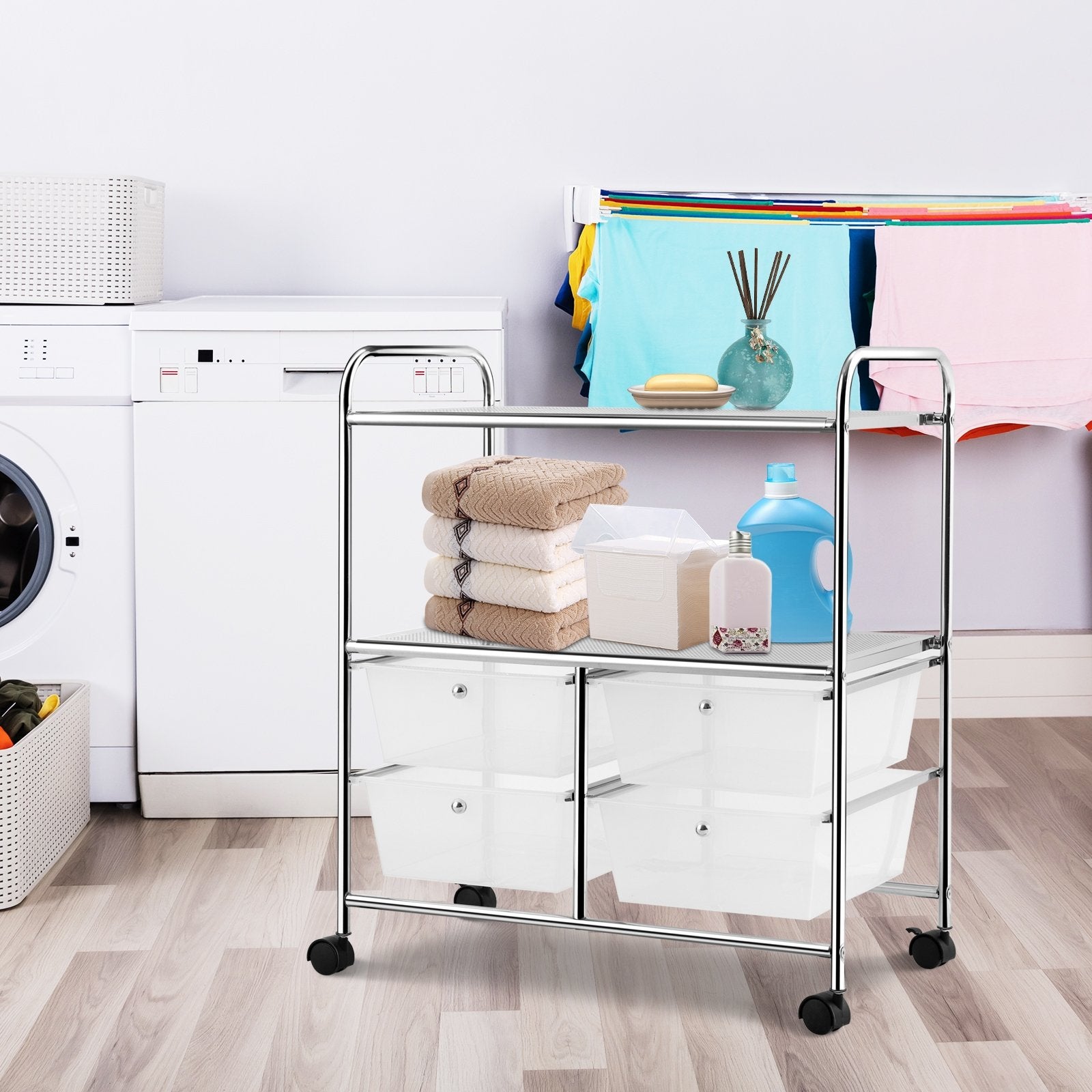 4 Drawers Shelves Rolling Storage Cart Rack, Transparent File Cabinets   at Gallery Canada