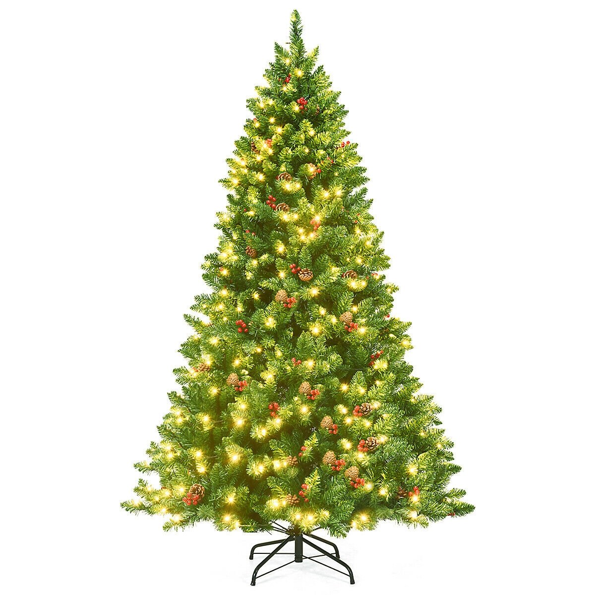 6.5 Feet Pre-lit Hinged Christmas Tree with LED Lights, Green Christmas Tree   at Gallery Canada