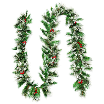 9 Feet Pre-lit Snow Flocked Tips Christmas Garland with Red Berries, Green Christmas Decor & Accessories   at Gallery Canada