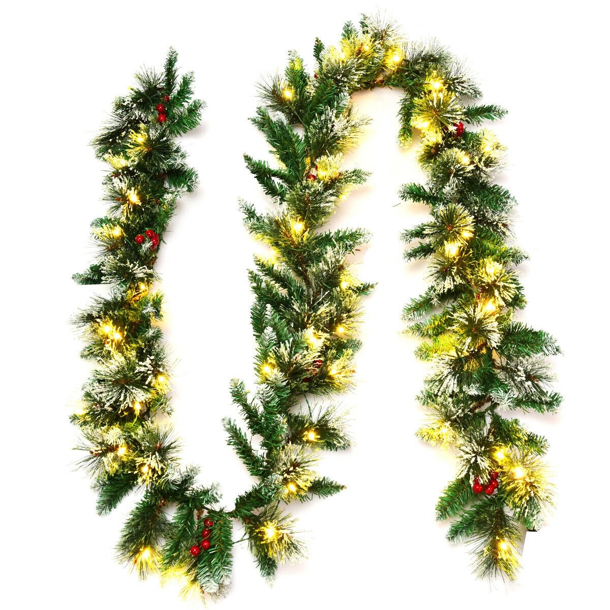 9 Feet Pre-lit Snow Flocked Tips Christmas Garland with Red Berries, Green Christmas Decor & Accessories   at Gallery Canada