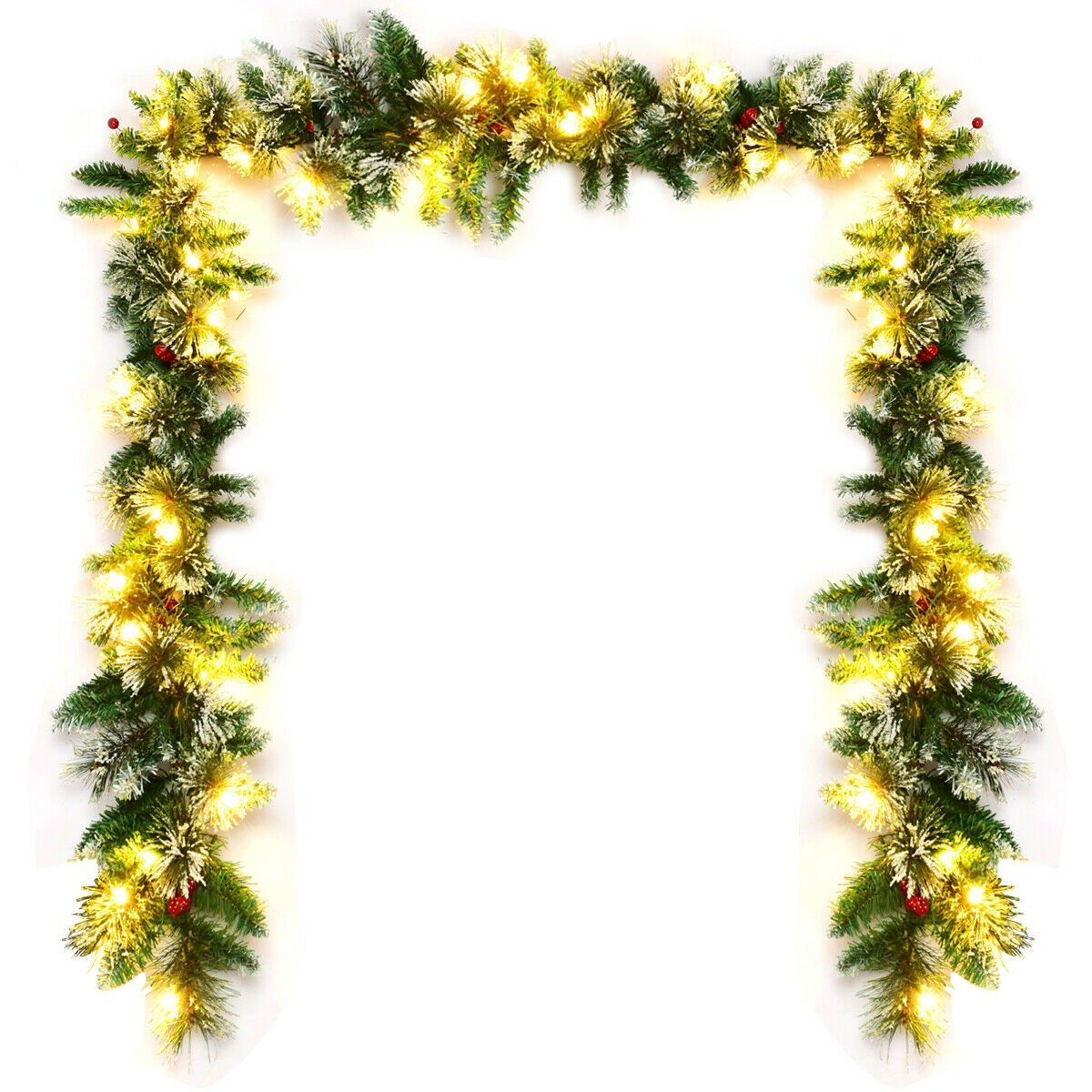 9 Feet Pre-lit Snow Flocked Tips Christmas Garland with Red Berries, Green Christmas Decor & Accessories   at Gallery Canada