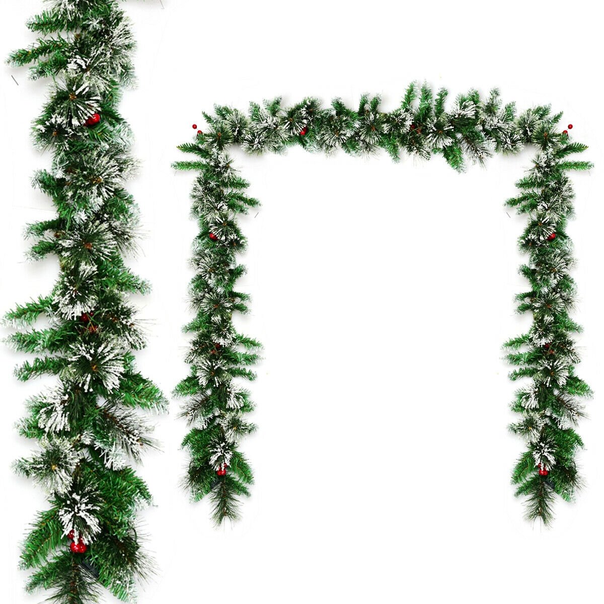 9 Feet Pre-lit Snow Flocked Tips Christmas Garland with Red Berries, Green Christmas Decor & Accessories   at Gallery Canada