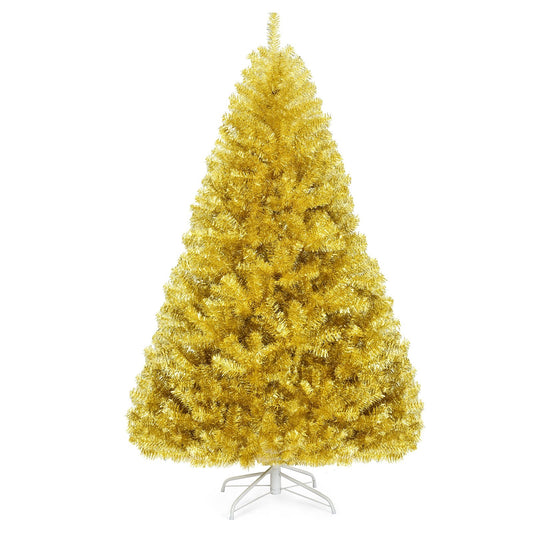 6/7.5 Feet Artificial Tinsel Christmas Tree Hinged with Foldable Stand-6 ft, Golden Christmas Tree   at Gallery Canada