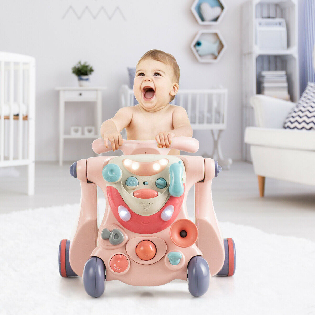 2-in-1 Baby Walker with Activity Center, Pink Baby Walkers at Gallery Canada