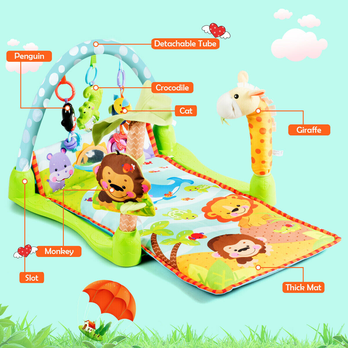 4-in-1 Baby Play Gym Mat with 3 Hanging Educational Toys, Multicolor Baby Gyms & Playmats at Gallery Canada