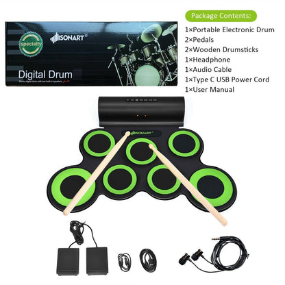 Set 7 Kit Electronic Roll Up Pads MIDI Drum , Green Drums & Percussion   at Gallery Canada