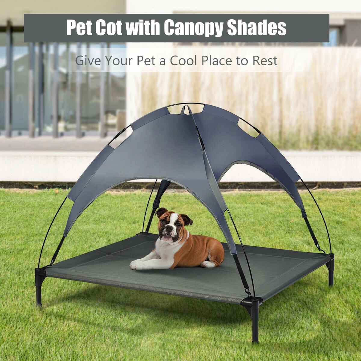 Portable Elevated Outdoor Pet Bed with Removable Canopy Shade-42 Inch, Dark Gray Dog Supplies   at Gallery Canada