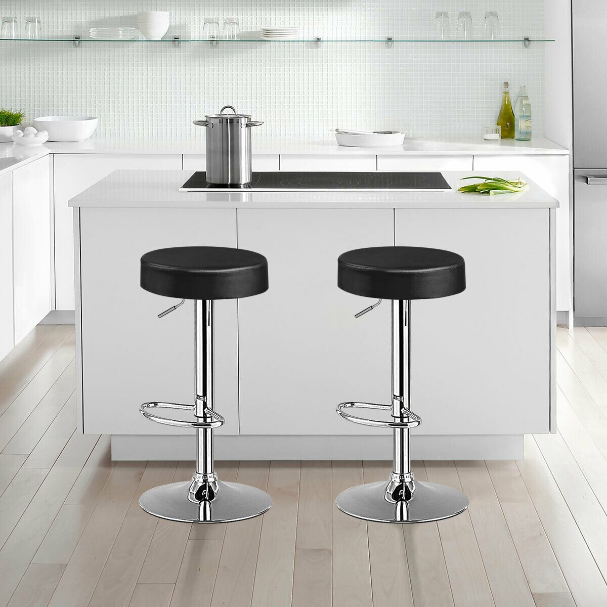 Set of 2 Adjustable Swivel Round Bar Stool  Pub Chairs, Black Bar Stools   at Gallery Canada