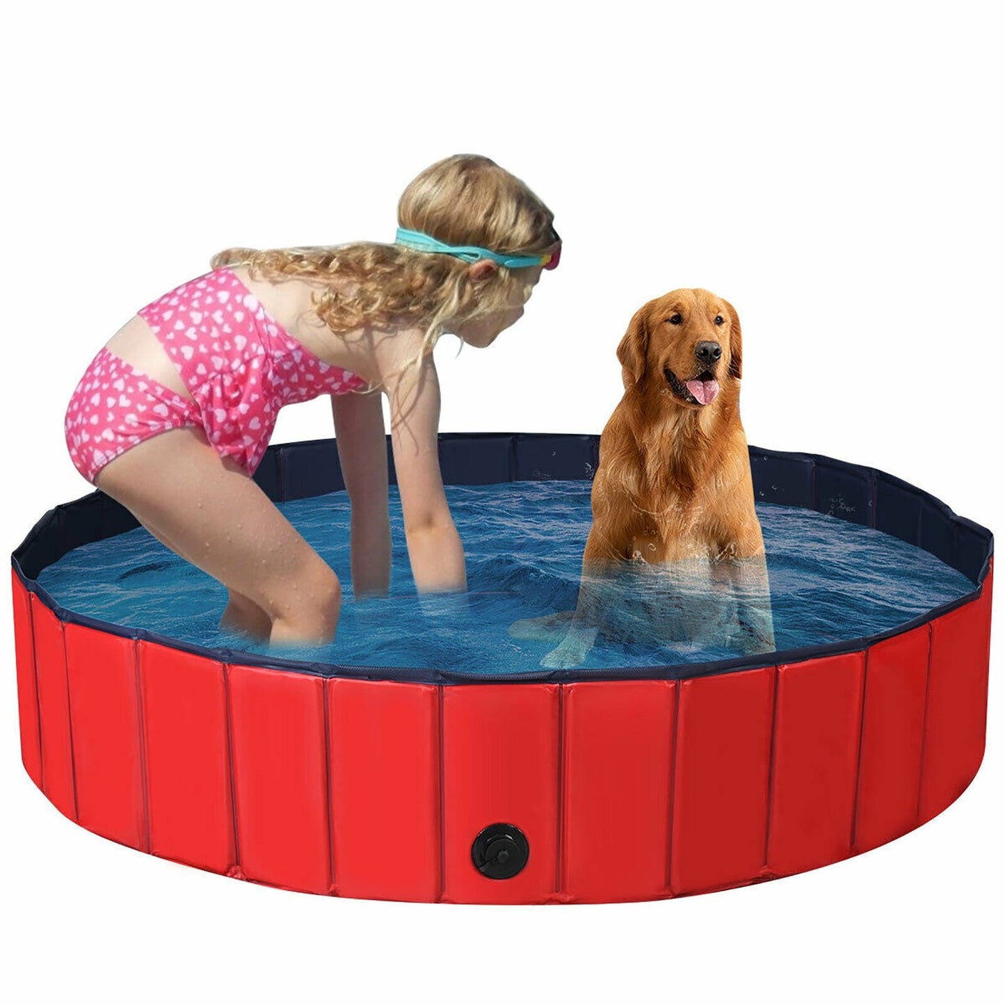 63 Inch Foldable Leakproof Dog Pet Pool Bathing Tub Kiddie Pool for Dogs Cats and Kids, Red Dog Supplies   at Gallery Canada