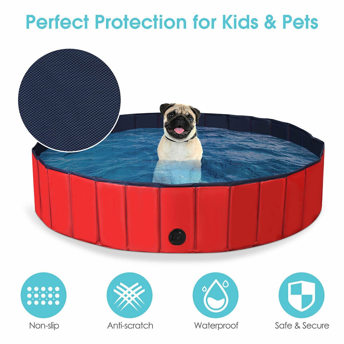 63 Inch Foldable Leakproof Dog Pet Pool Bathing Tub Kiddie Pool for Dogs Cats and Kids, Red Dog Supplies   at Gallery Canada