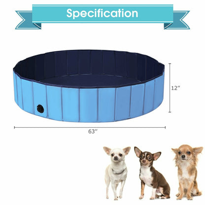 63 Inch Foldable Leakproof Dog Pet Pool Bathing Tub Kiddie Pool for Dogs Cats and Kids, Blue Dog Supplies   at Gallery Canada