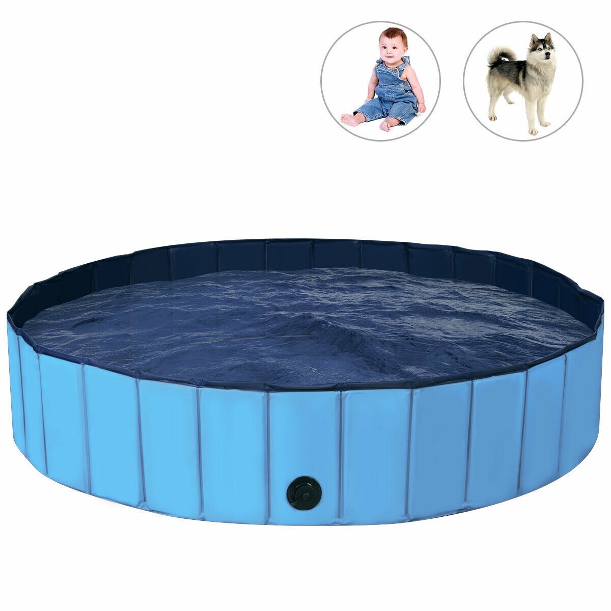 63 Inch Foldable Leakproof Dog Pet Pool Bathing Tub Kiddie Pool for Dogs Cats and Kids, Blue Dog Supplies   at Gallery Canada