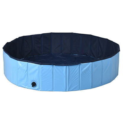 63 Inch Foldable Leakproof Dog Pet Pool Bathing Tub Kiddie Pool for Dogs Cats and Kids, Blue Dog Supplies Blue  at Gallery Canada