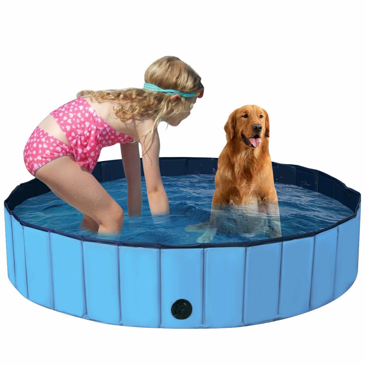 63 Inch Foldable Leakproof Dog Pet Pool Bathing Tub Kiddie Pool for Dogs Cats and Kids, Blue Dog Supplies   at Gallery Canada