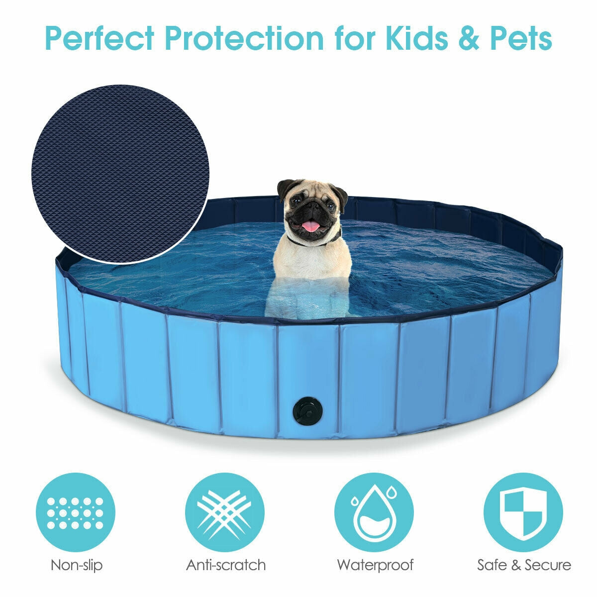 63 Inch Foldable Leakproof Dog Pet Pool Bathing Tub Kiddie Pool for Dogs Cats and Kids, Blue Dog Supplies   at Gallery Canada