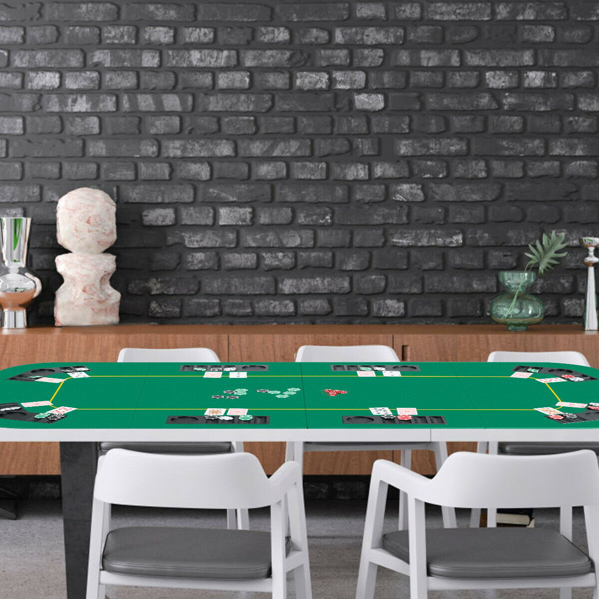 80 Inch x 36 Inch Folding 8 Player Deluxe Texas Poker Table Top with Bag, Green - Gallery Canada