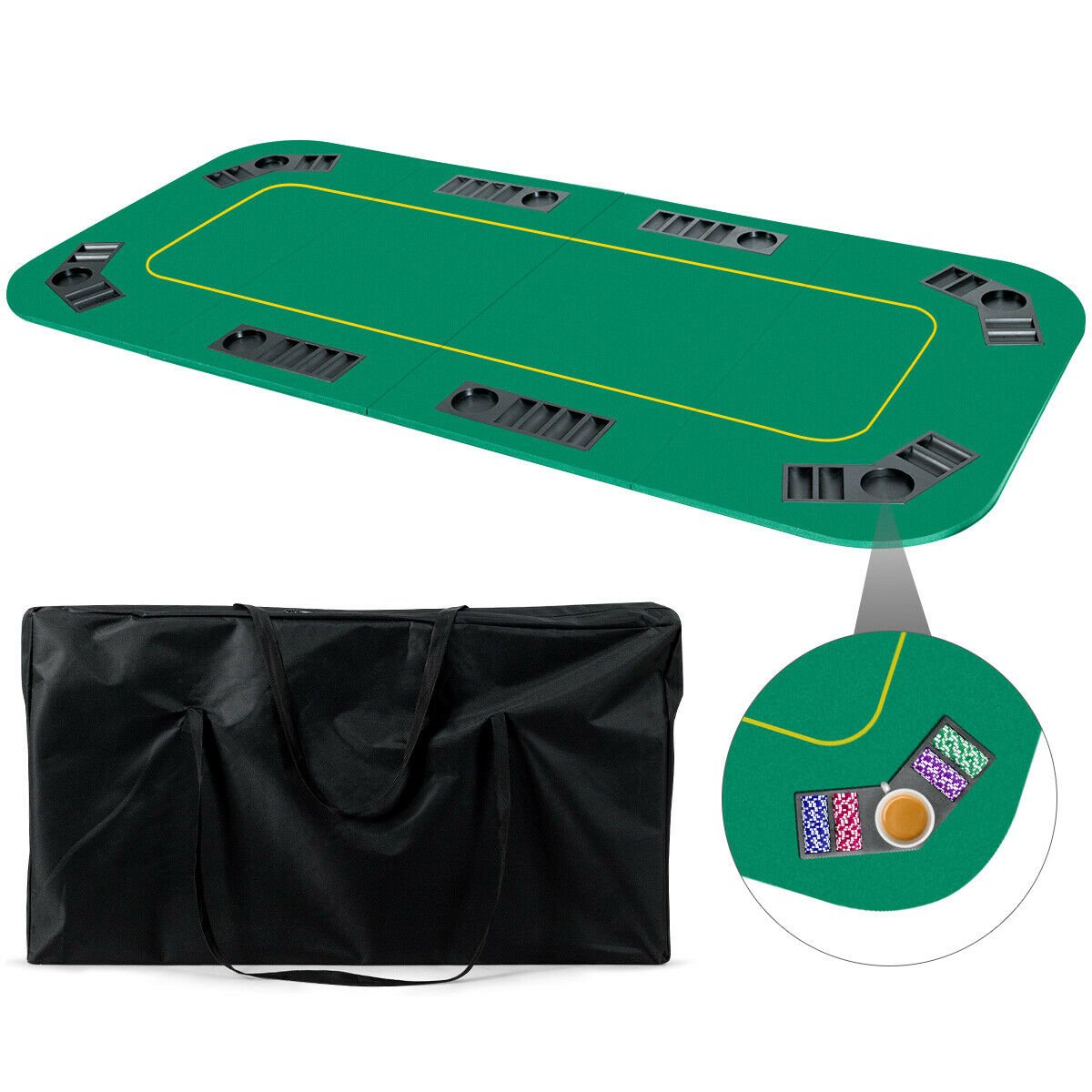 80 Inch x 36 Inch Folding 8 Player Deluxe Texas Poker Table Top with Bag, Green - Gallery Canada