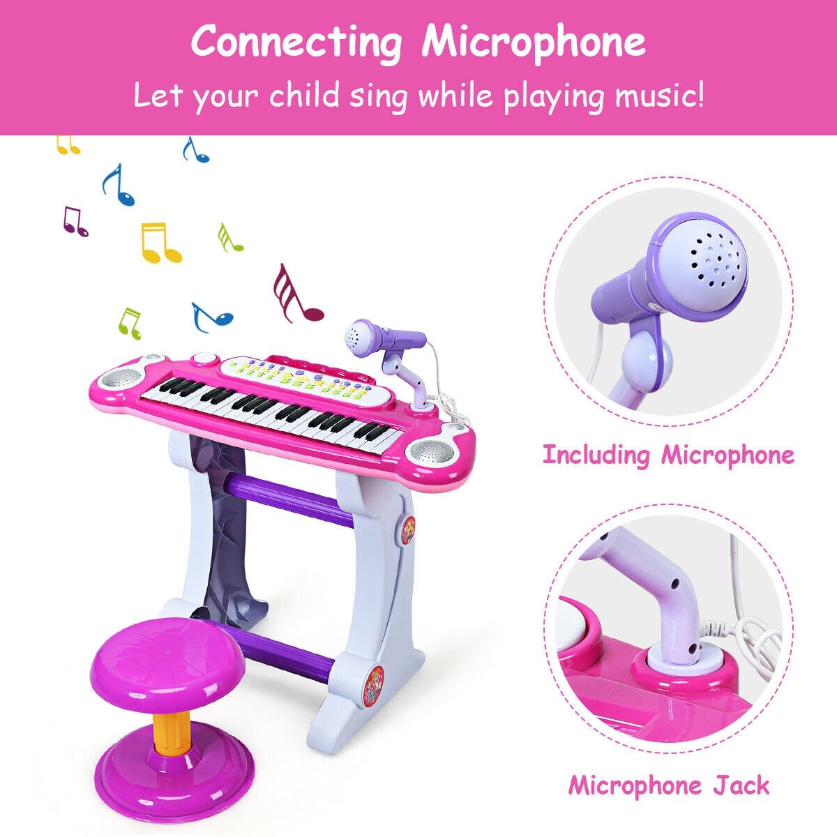 37 Key Electronic Keyboard Kids Toy Piano, Pink Pianos & Keyboards   at Gallery Canada