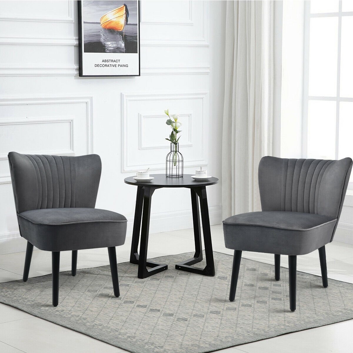 Set of 2 Armless Upholstered Leisure Accent Chair, Gray Accent Chairs   at Gallery Canada