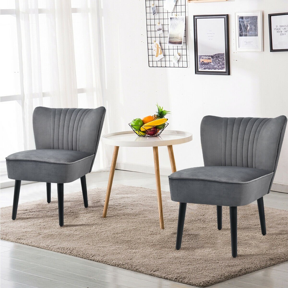 Set of 2 Armless Upholstered Leisure Accent Chair, Gray Accent Chairs   at Gallery Canada