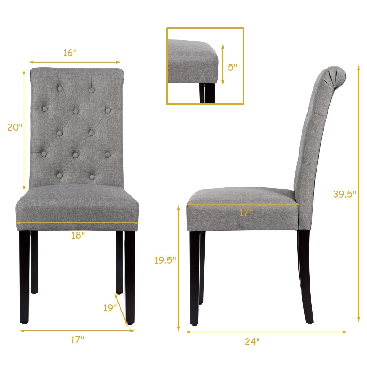 Set of 2 Tufted Dining Chair, Gray Dining Chairs   at Gallery Canada