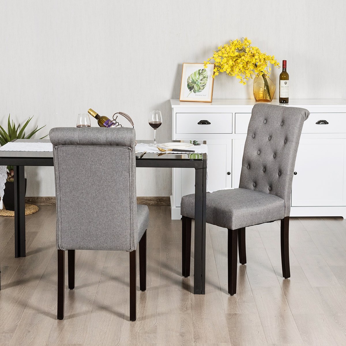 Set of 2 Tufted Dining Chair, Gray - Gallery Canada