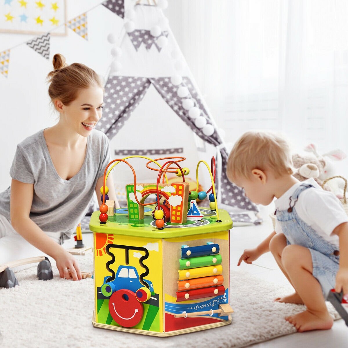 7-in-1 Wooden Activity Cube Toy, Multicolor - Gallery Canada