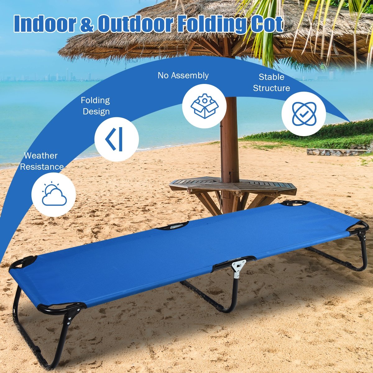 Outdoor Folding Camping Bed for Sleeping Hiking Travel, Blue Camping Furniture   at Gallery Canada