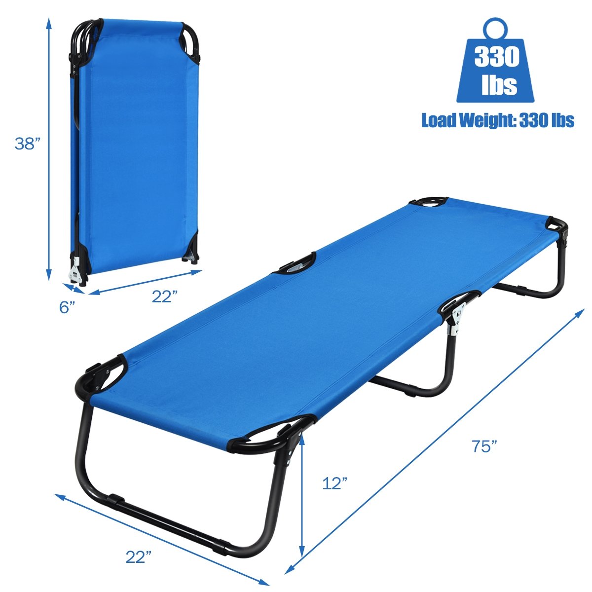 Outdoor Folding Camping Bed for Sleeping Hiking Travel, Blue Camping Furniture   at Gallery Canada