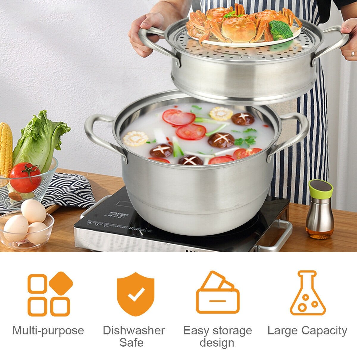 3 Tier Stainless Steel Cookware Pot Saucepot Steamer, Silver Cookware & Bakeware   at Gallery Canada